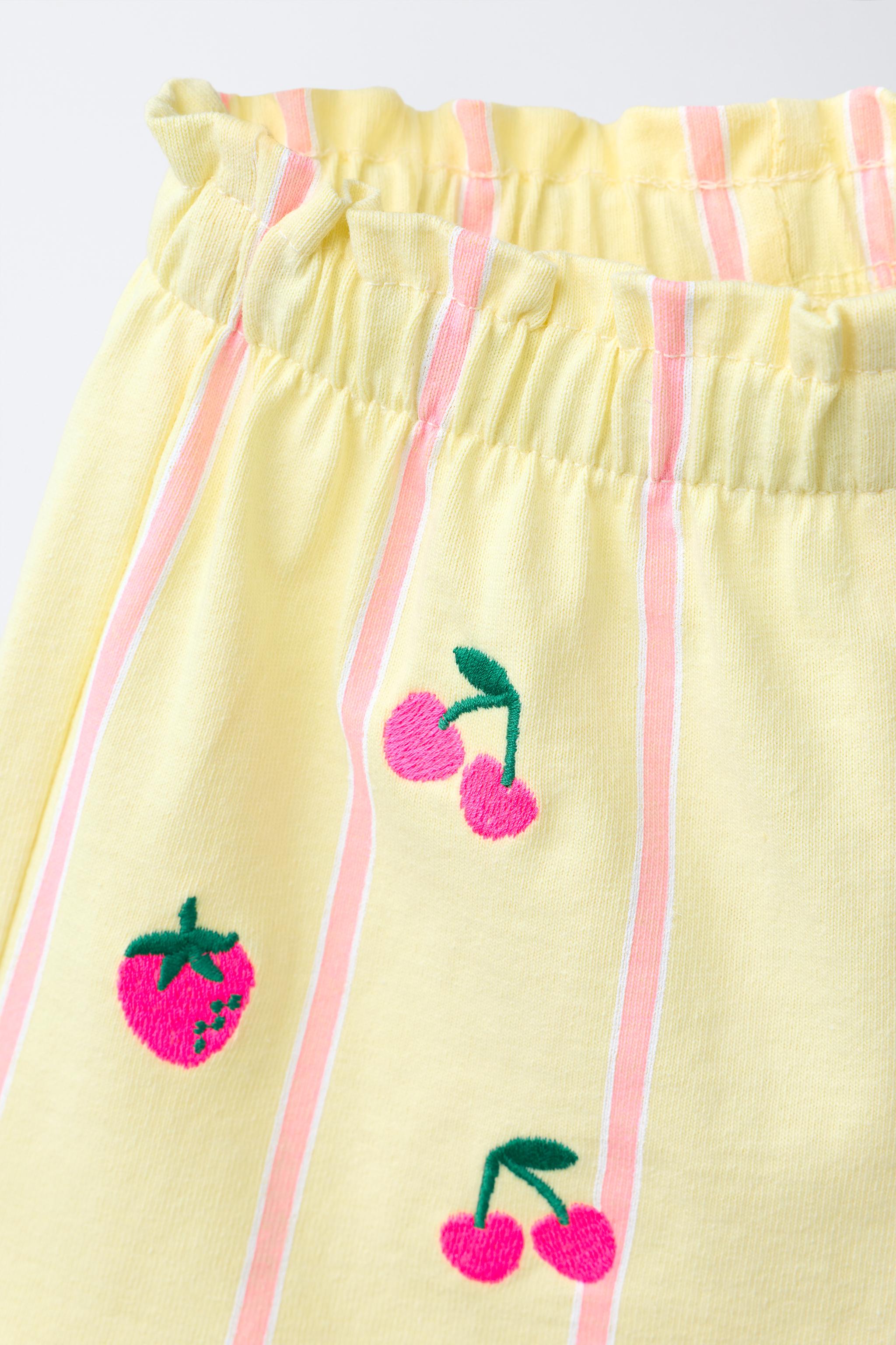EMBROIDERED FRUIT STRIPED T-SHIRT AND BERMUDA SET